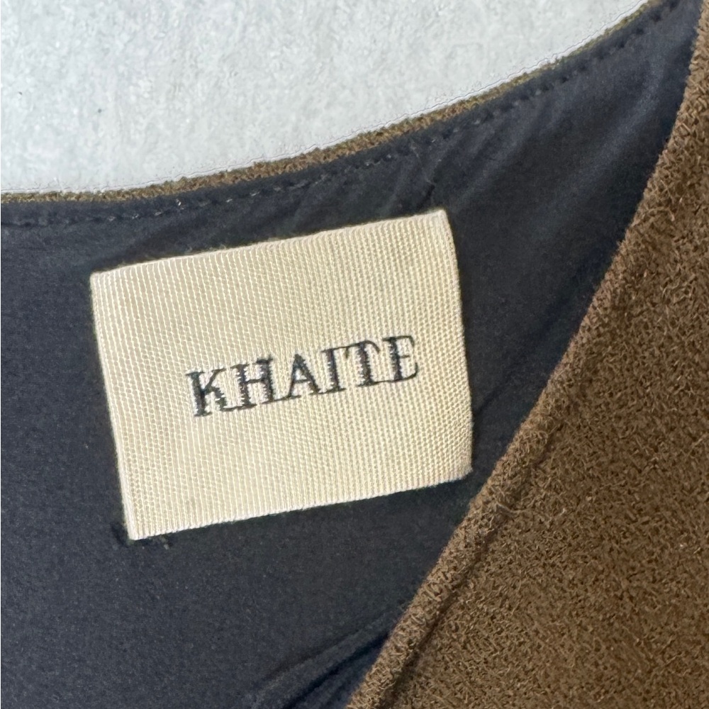 KHAITE Off-Shoulder Long Sleeve Mini Dress in Brown - Picture 7 of 8